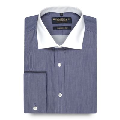 Big and tall designer navy fine striped tailored fit shirt